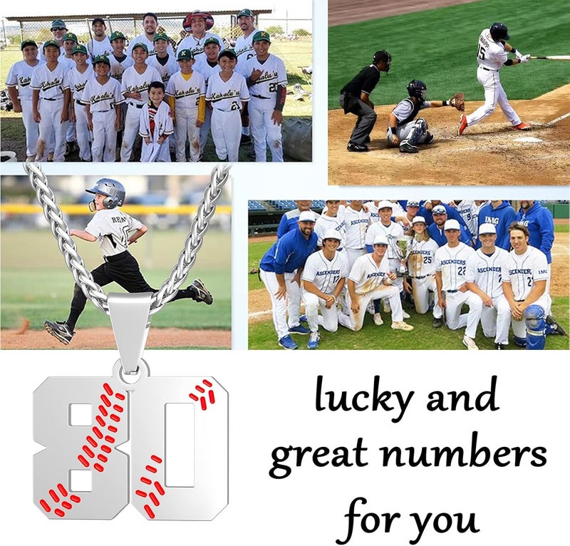 Wikavanli Personalized Baseball Jersey Number 00-99 Necklace - Stainless Steel Baseball Chain Pendant Necklace - Team Jewelry Gift for Boys, Girls, Men, Women - Image 3